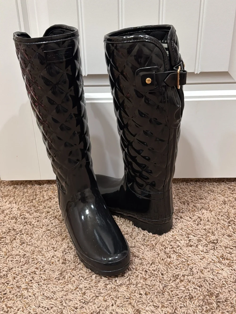 NEW Hunter Women's Quilted Gloss Black Rain Boots